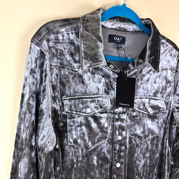 NWT OAT NY Contemporary Grey Velvet Western Style Cropped Snap Shirt Size M - Picture 10 of 15